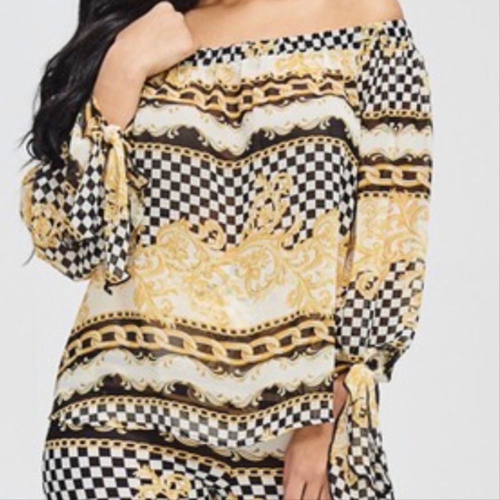 🆕 2PC Stretch Pants & Sheer Off The Shoulder Top - Picture 5 of 8